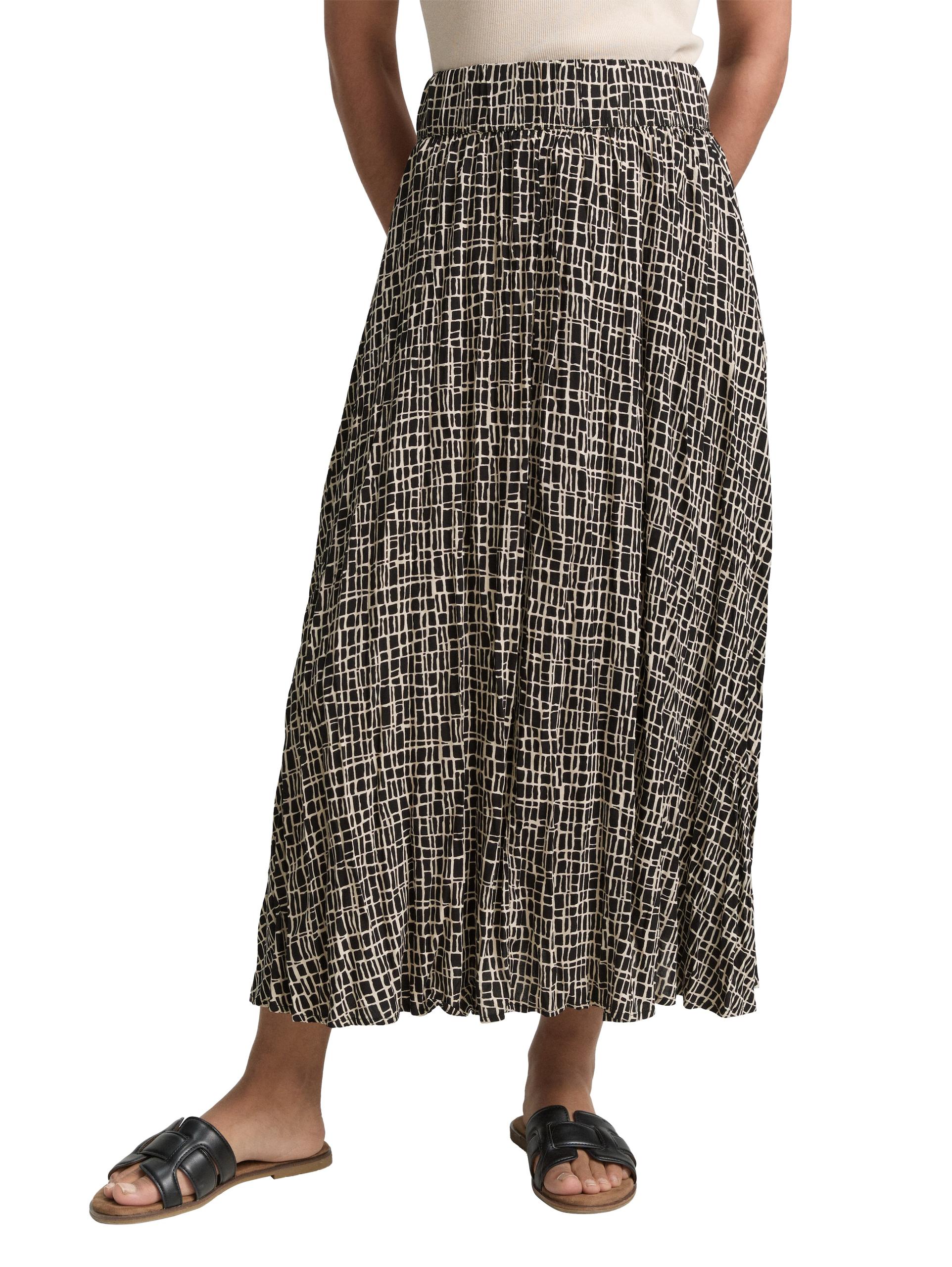 High Waist Midi-Rock aus Viskose 38 High Waist Fit - Abstract Black Grid Design