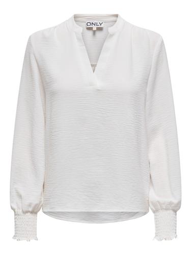 ONLMETTE V-NECK LS SMOCK TOP NOOS WVN M Normal geschnitten - Cloud Dancer