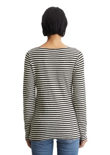 T-shirt, long sleeve, boat neck, striped