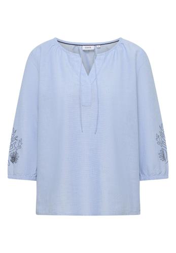 3/4-Arm Bluse mit Stickerei M - Blouse Blue