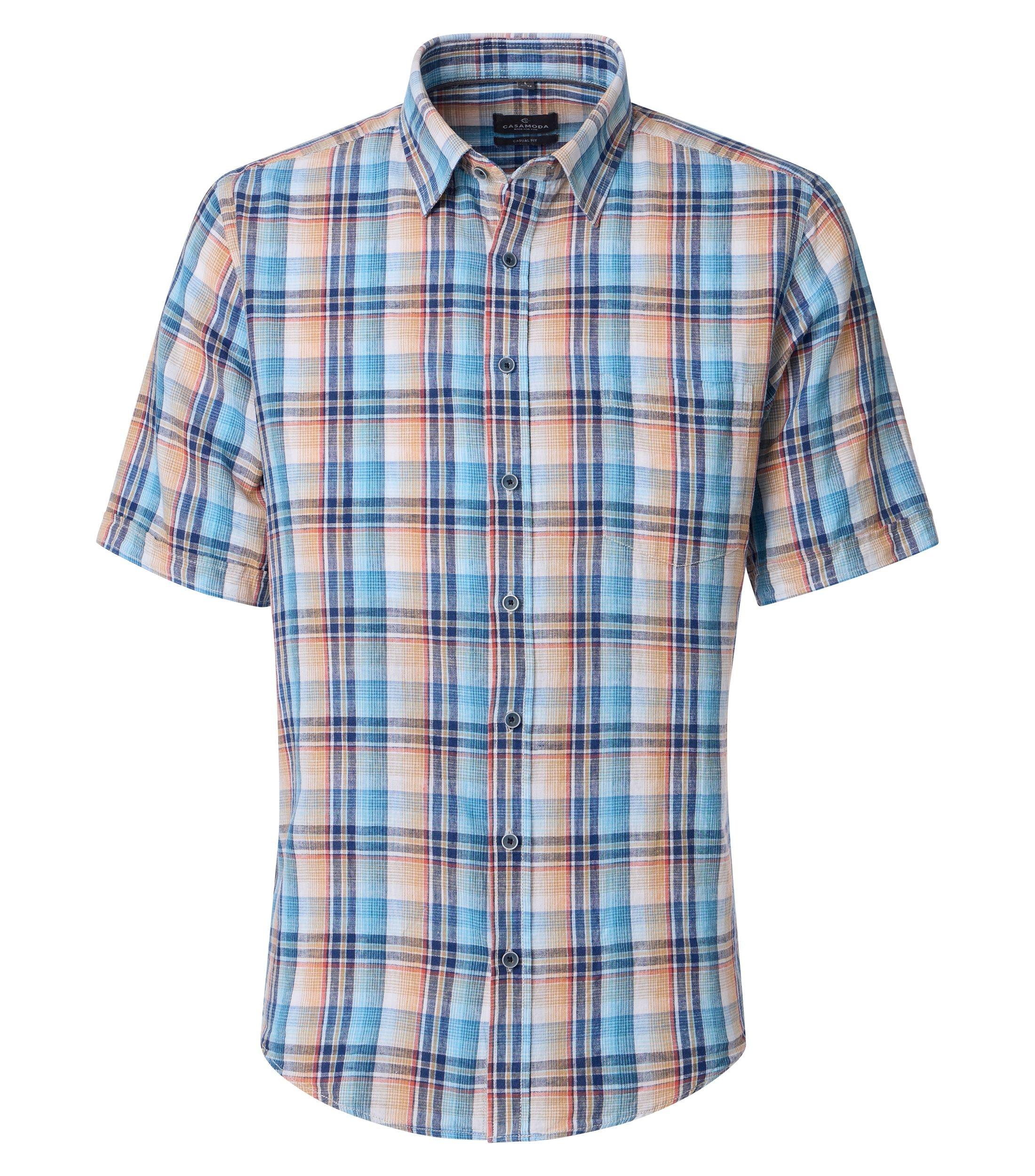 Leinenhemd Kurzarm L Casual Fit Short - Türkis