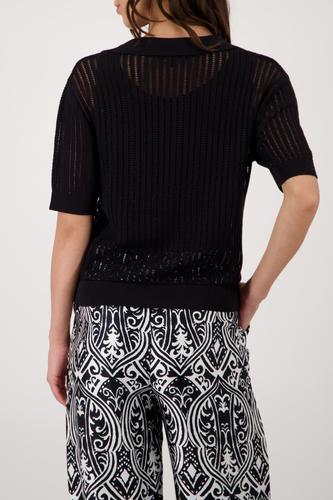 Ajour Polo-Pullover 38 - Schwarz