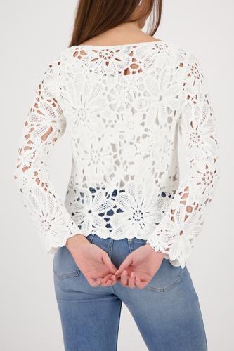 Strickpullover mit Cornelly-Häkelmuster 36 - Off-white