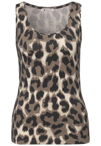 Basic Top mit Rundhals im Leo-Muster 42 - Timeless Beige