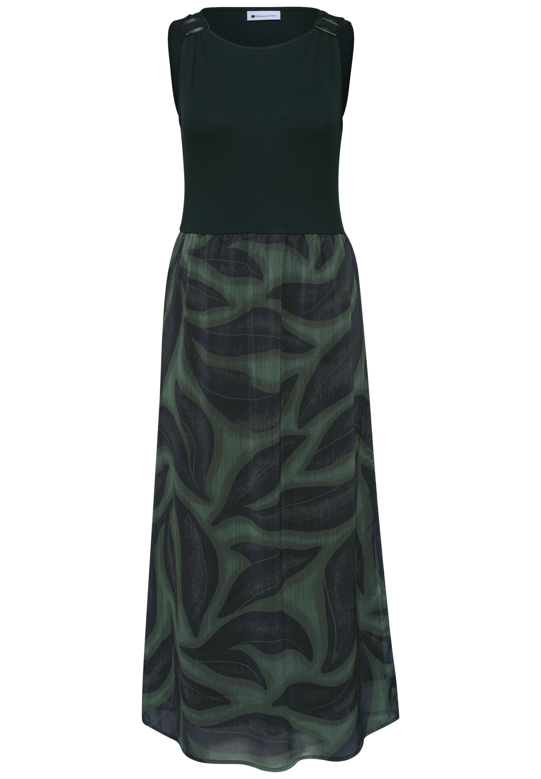 Midi-Kleid mit Strukturmix und Print 38 - Deep Bound Green