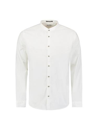 Shirt Granddad Solid With Linen M Regular Fit - White