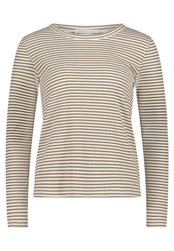 Streifenshirt L Leicht tailliert - Khaki/Cream