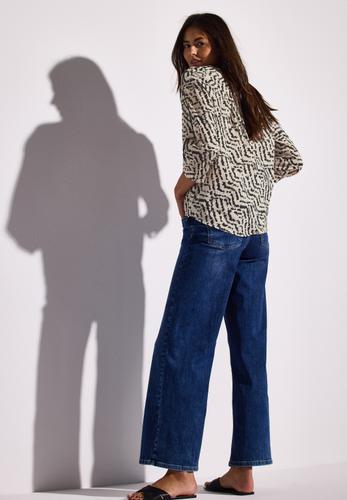 Print-Bluse mit Tapedetails 40 - Moonstone Sand