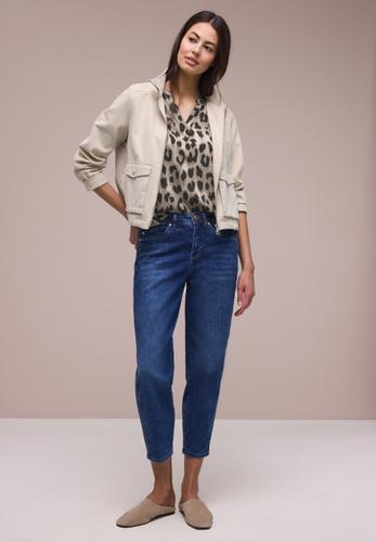 Bluse mit Split Neck und Animal Print 36 - Timeless Beige