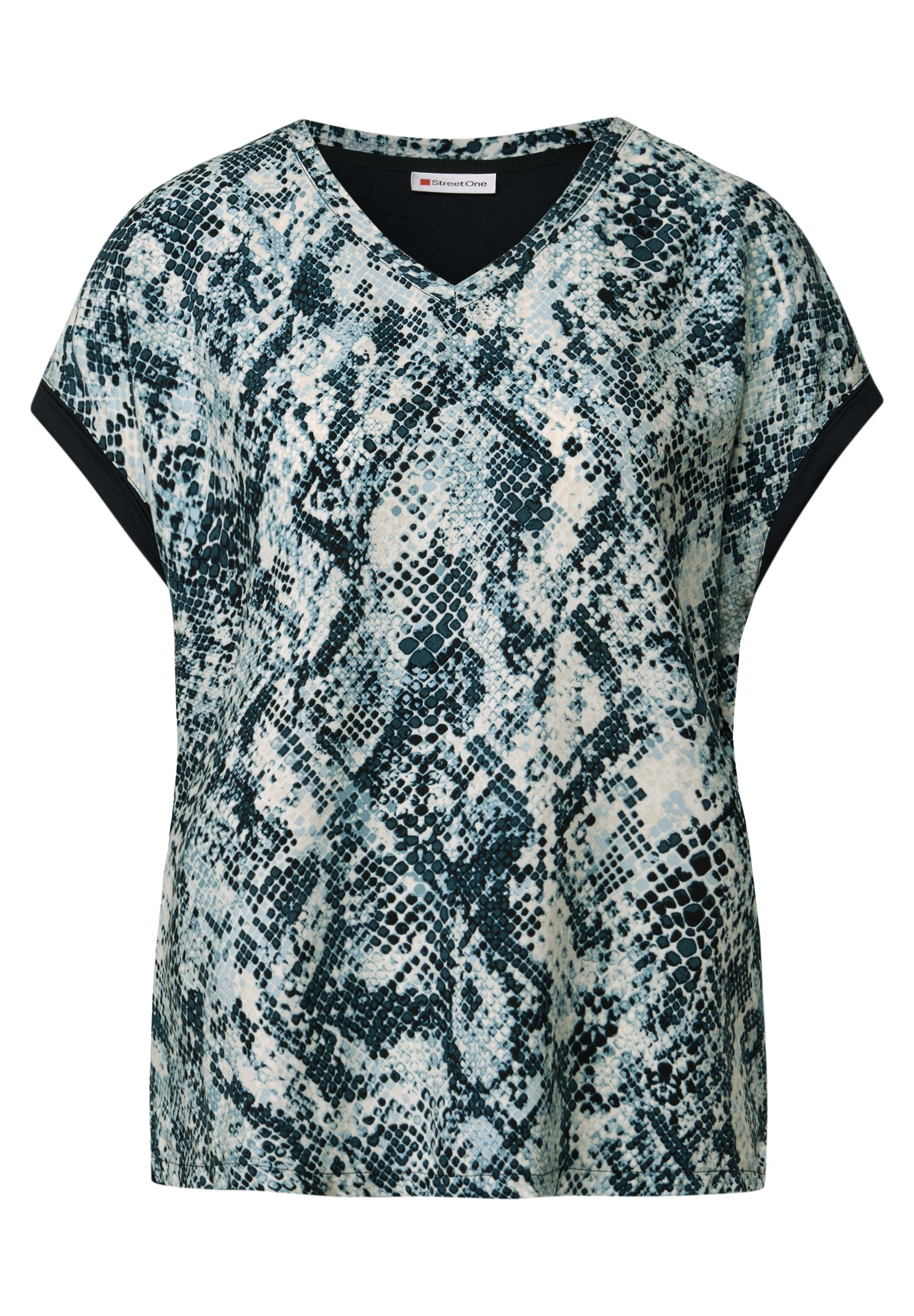 V-Neck Shirt mit Snake Print 38 - Arona Blue
