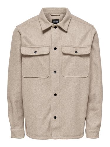 ONSASH OVR WOOLEN LOOK PKT LS SHIRT NOOS M Normal geschnitten - Chinchilla