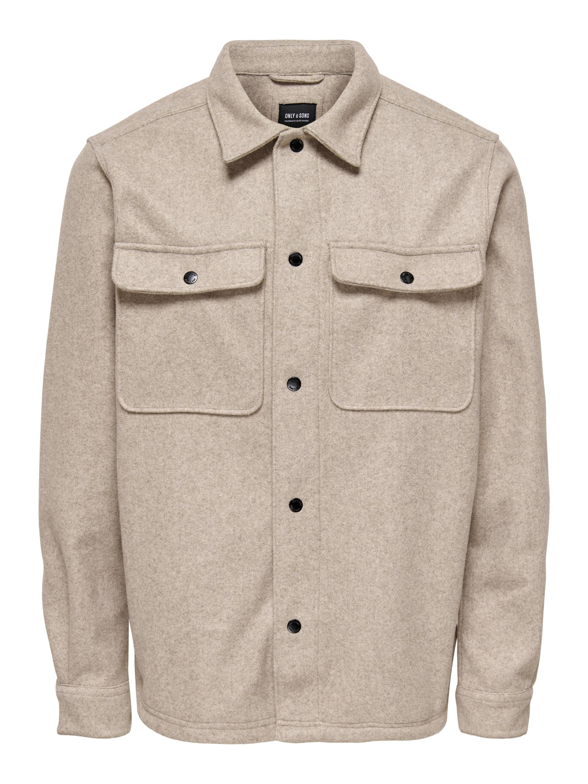 ONSASH OVR WOOLEN LOOK PKT LS SHIRT NOOS M Normal geschnitten - Chinchilla
