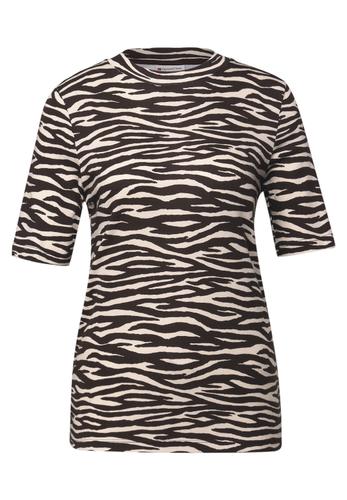 T-Shirt mit Zebra Print 36 - Deep Roast Brown
