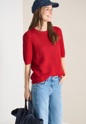 Kurzarm Pullover mit Struktur S - Glazed Apple Red
