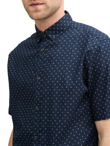 Regular Fit Kurzarmhemd mit Leinenanteil im Pünktchen-Muster L Regular Fit - Navy Dot Design
