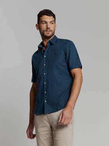 Shirt Short Sleeve Solid With Linen L Regular Fit - Night