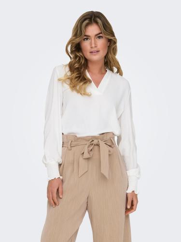 ONLMETTE V-NECK LS SMOCK TOP NOOS WVN M Normal geschnitten - Cloud Dancer