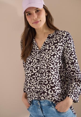 Bluse mit Leo-Muster aus Leinenmix M - Rich Burgundy