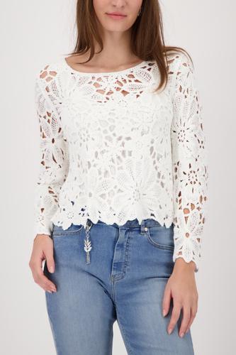 Strickpullover mit Cornelly-Häkelmuster 36 - Off-white