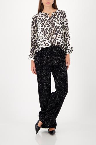 Bluse mit Schmuckdetail 36 - Schwarz Gemustert