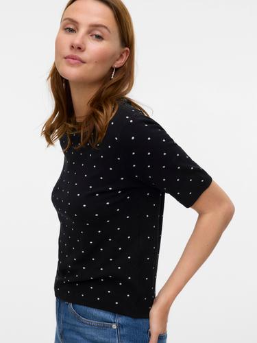 VMSABA SS O-NECK DOT PULLOVER L Normal geschnitten - Black