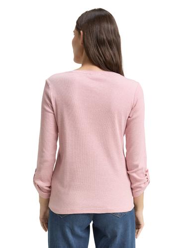 Langarmshirt mit Turn-Up-Funktion XXL Regular Fit - Offwhite Pink Small Stripe