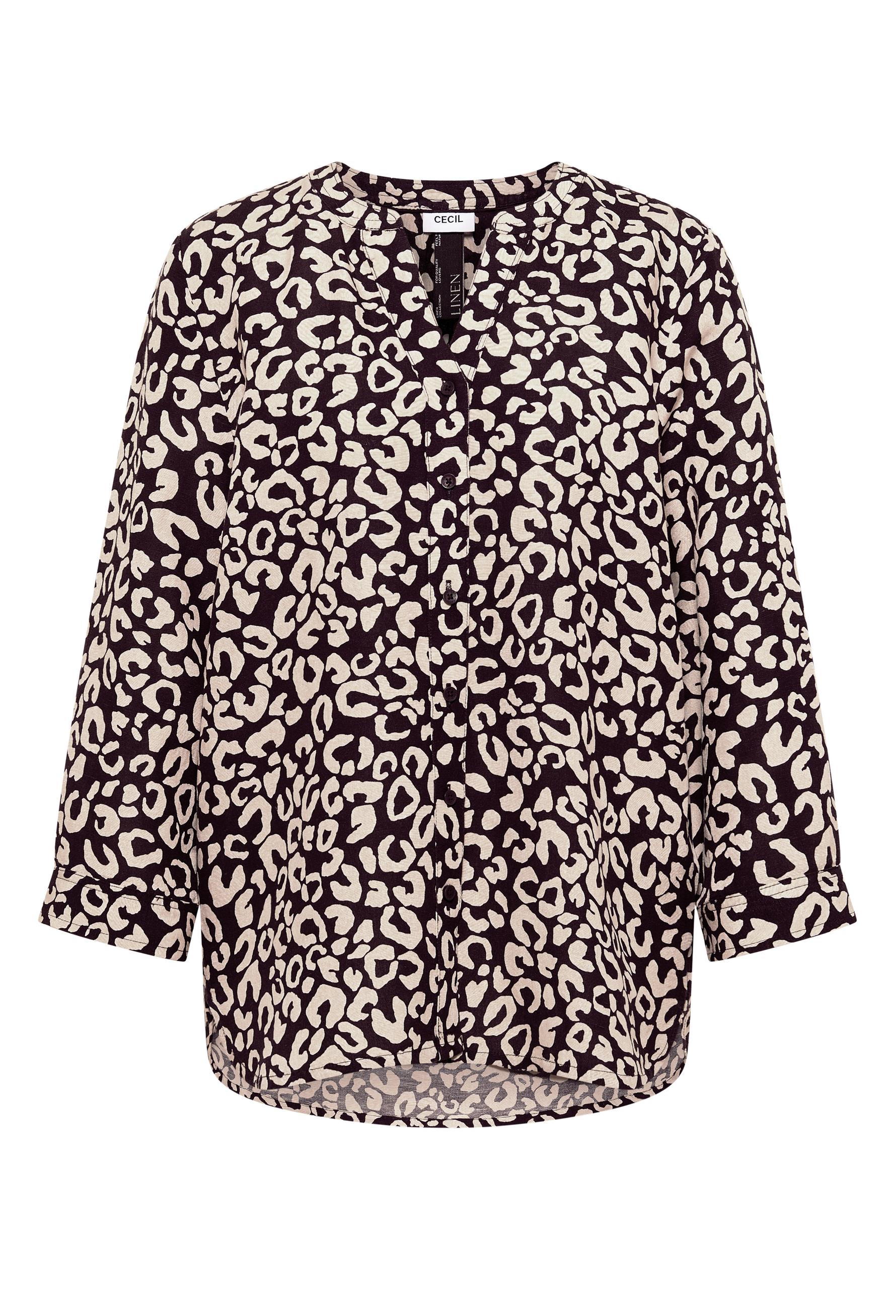 Bluse mit Leo-Muster aus Leinenmix M - Rich Burgundy