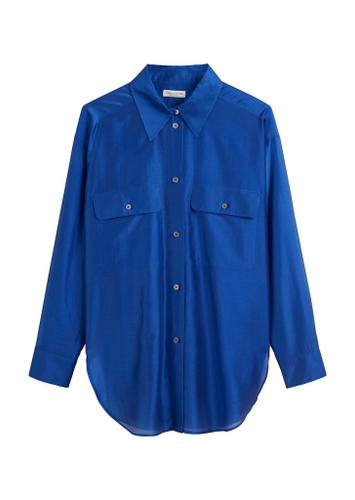 Blouse, long oversized shape, kent collar, long sleeve, chest pockets, solid