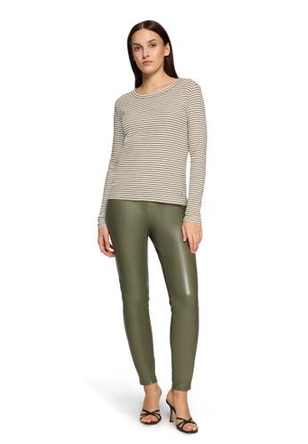 Streifenshirt L Leicht tailliert - Khaki/Cream