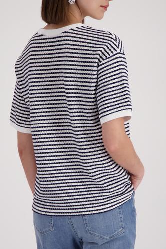 T-Shirt mit Struktur und Schriftzug 42 - Marine Ringel