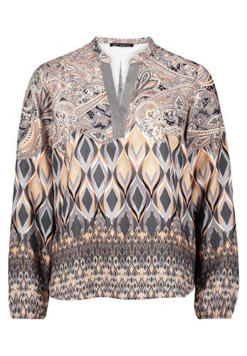 Longbluse 38 Figurumspielend - Grau/beige