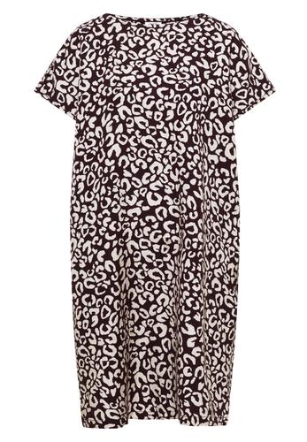 Knielanges Kleid aus Leinenmix mit Print M - Rich Burgundy