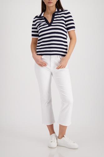 Ajour-Polo-Pullover mit Strasssteinen