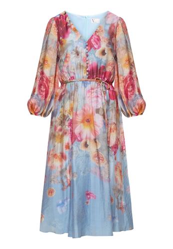 Abendkleid 38 Tailliert - Blue/Rosé