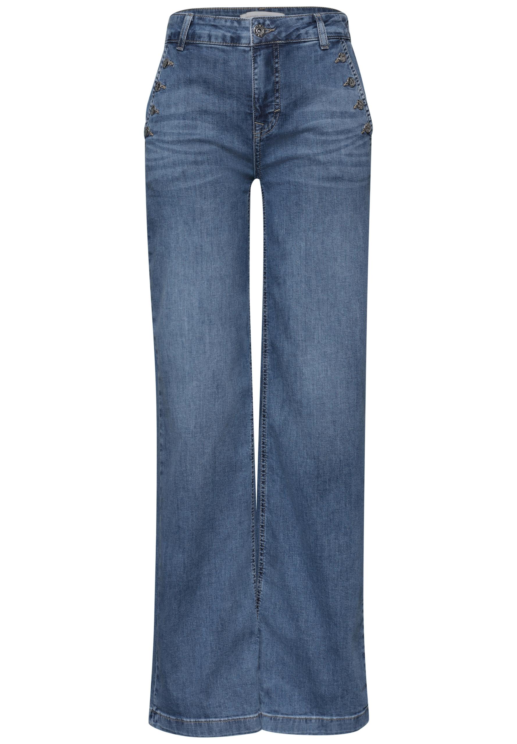 Wide Leg Jeans mit Knopfdetails 29/30 - Medium Blue Wash