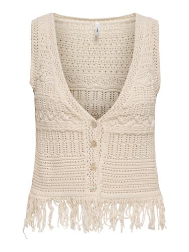 ONLALIX SL FRINGE WAISTCOAT KNT L Knit Fit - Ecru