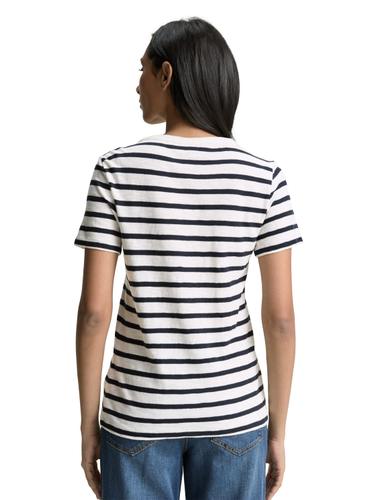 T-Shirt mit V-Ausschnitt S Regular Fit - Offwhite Navy Stripe