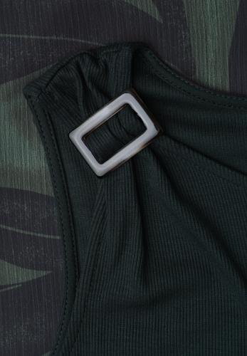 Midi-Kleid mit Strukturmix und Print 38 - Deep Bound Green