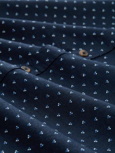 Regular Fit Kurzarmhemd mit Leinenanteil im Pünktchen-Muster L Regular Fit - Navy Dot Design