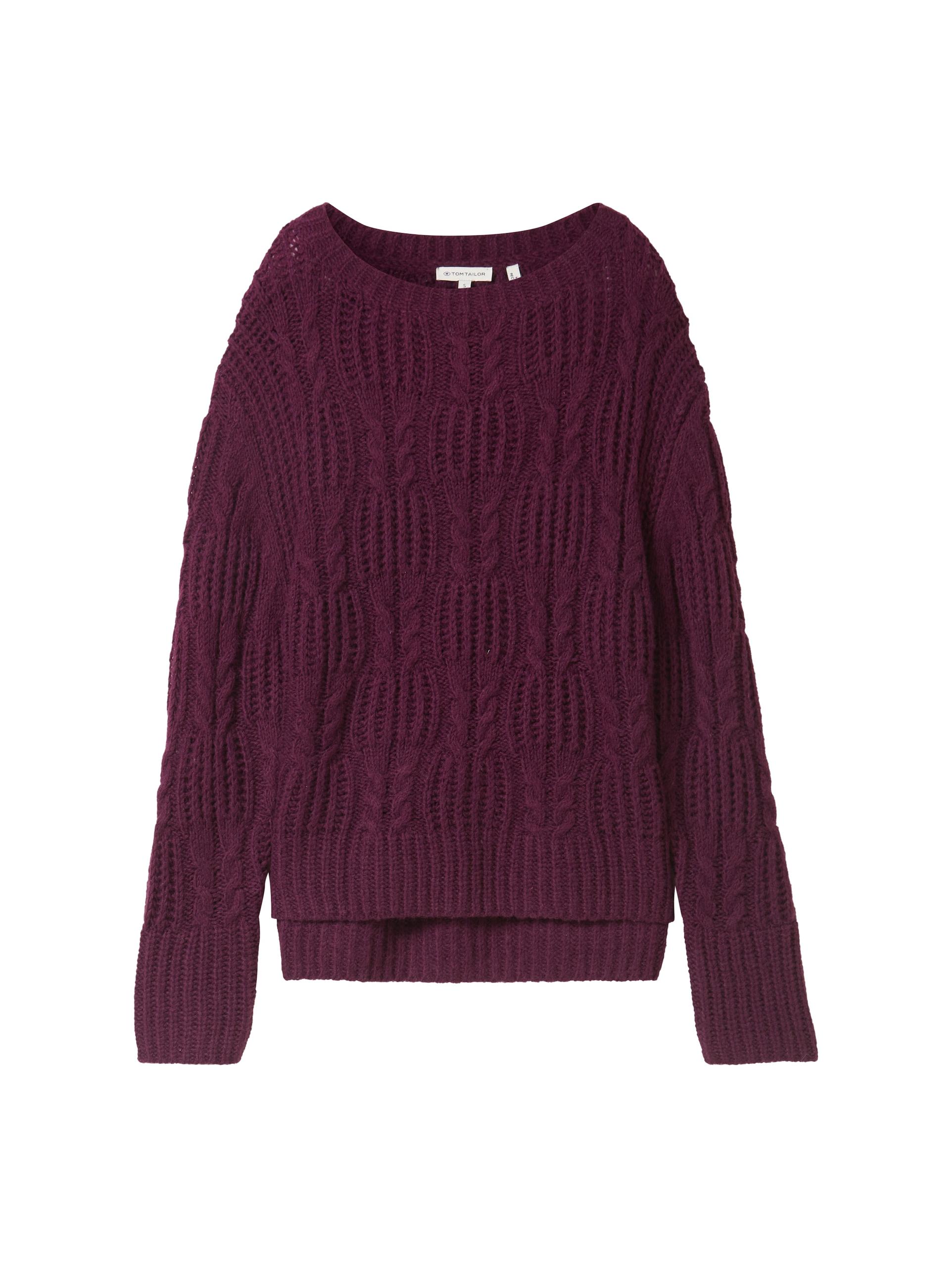 Strukturierter Pullover mit Schlitzen L Loose Fit - Black Berry Melange