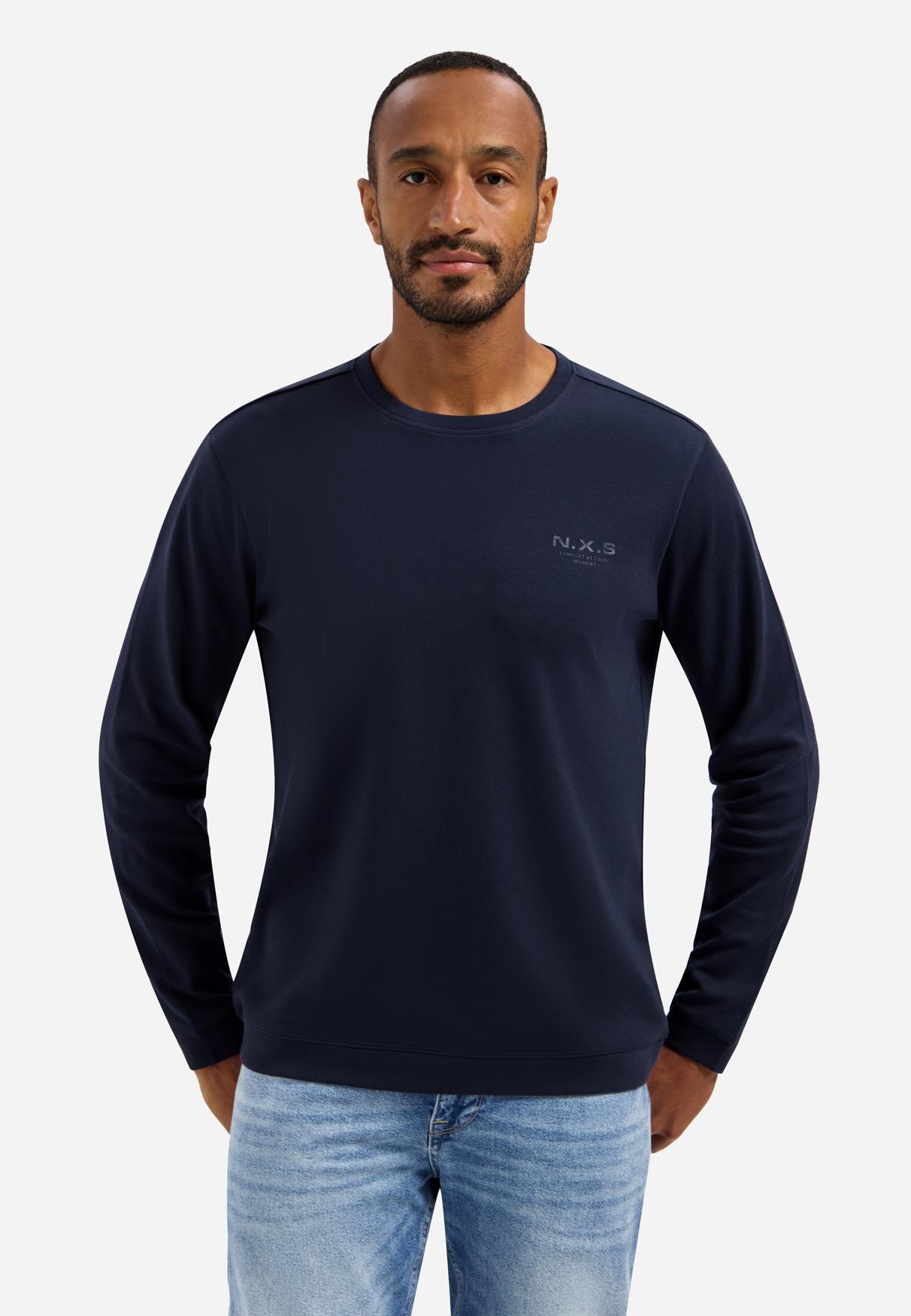 T-Shirt Long Sleeve Crewneck Solid Heavy Interlock XL Regular Fit - Night
