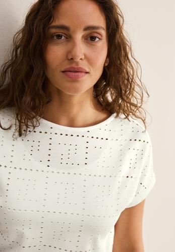 T-Shirt mit Lochmuster M - Vanilla White