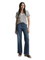 T-Shirt mit V-Ausschnitt S Regular Fit - Offwhite Navy Stripe