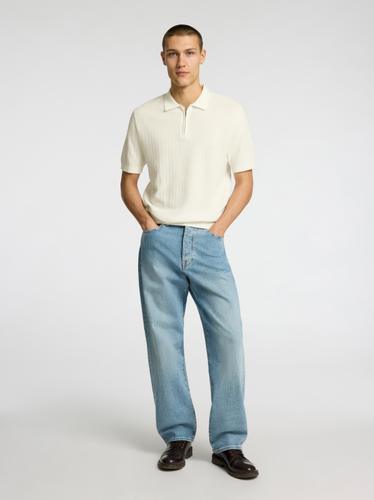 SLHCRAN SS KNIT STRUCTURE HALF ZIP POLO
