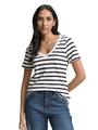 T-Shirt mit V-Ausschnitt S Regular Fit - Offwhite Navy Stripe
