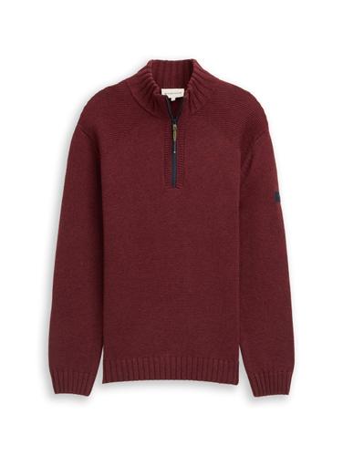 Troyer Strickpullover mit Ripp-Details XXL Regular Fit - Bordeaux Melange