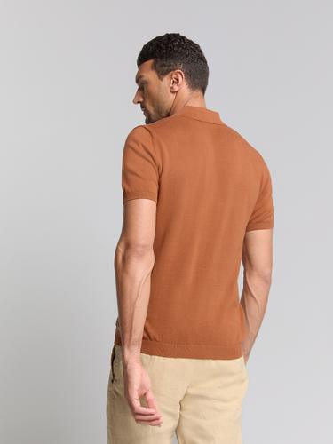 Pullover Short Sleeve Polo Solid Placed Jacquard M Regular Fit - Caramel