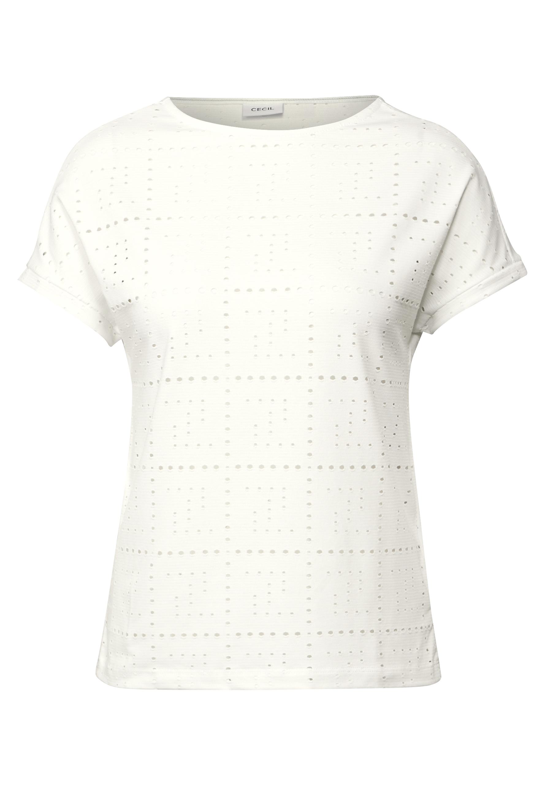 T-Shirt mit Lochmuster M - Vanilla White