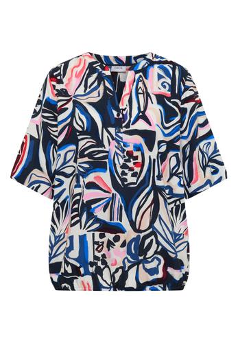 Kurzarm Bluse mit Multicolor Print S - Universal Blue
