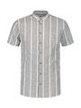 Shirt Short Sleeve Yarn Dyed Dobby Stripe With Linen M Regular Fit - Blue